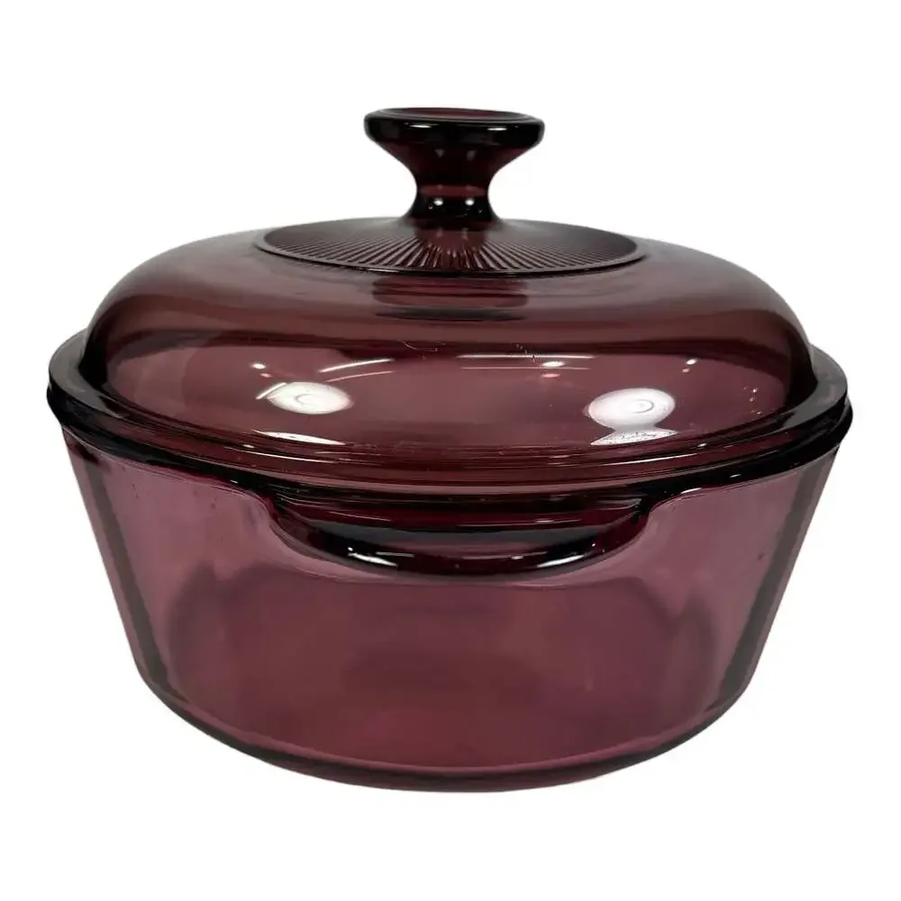Vintage Visions Corning Cranberry Casserole Dish Dutch Oven 2.5 QT #1156 w/ LID